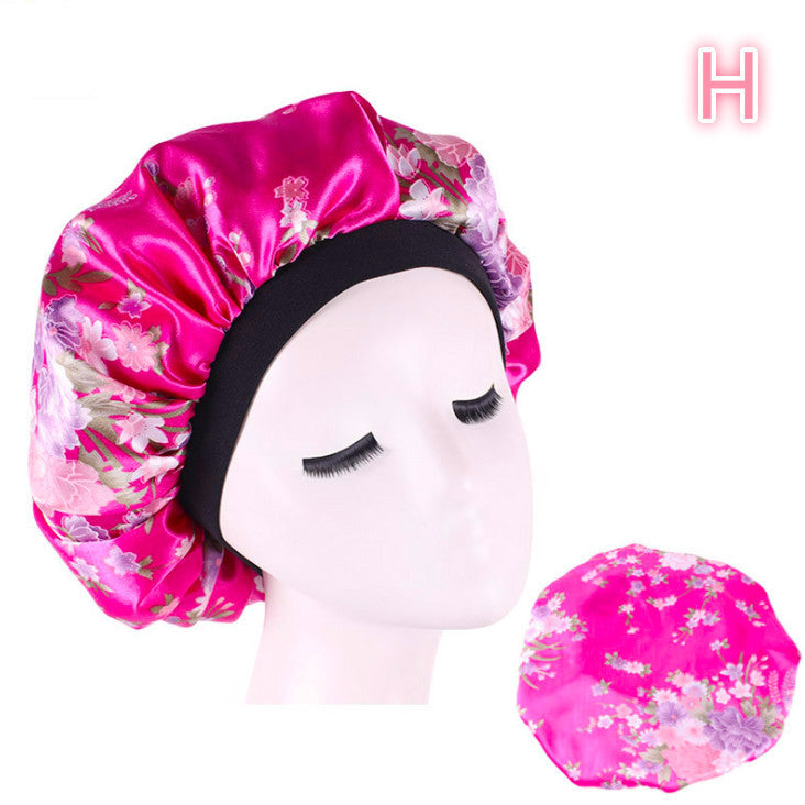 Bonnet de nuit en satin de soie imprimé beauté.