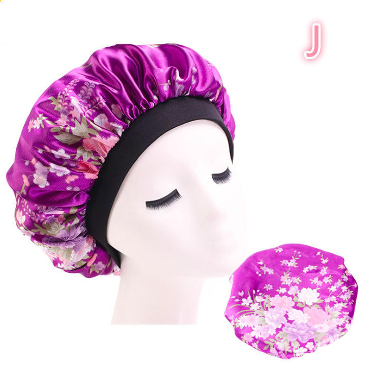 Bonnet de nuit en satin de soie imprimé beauté.